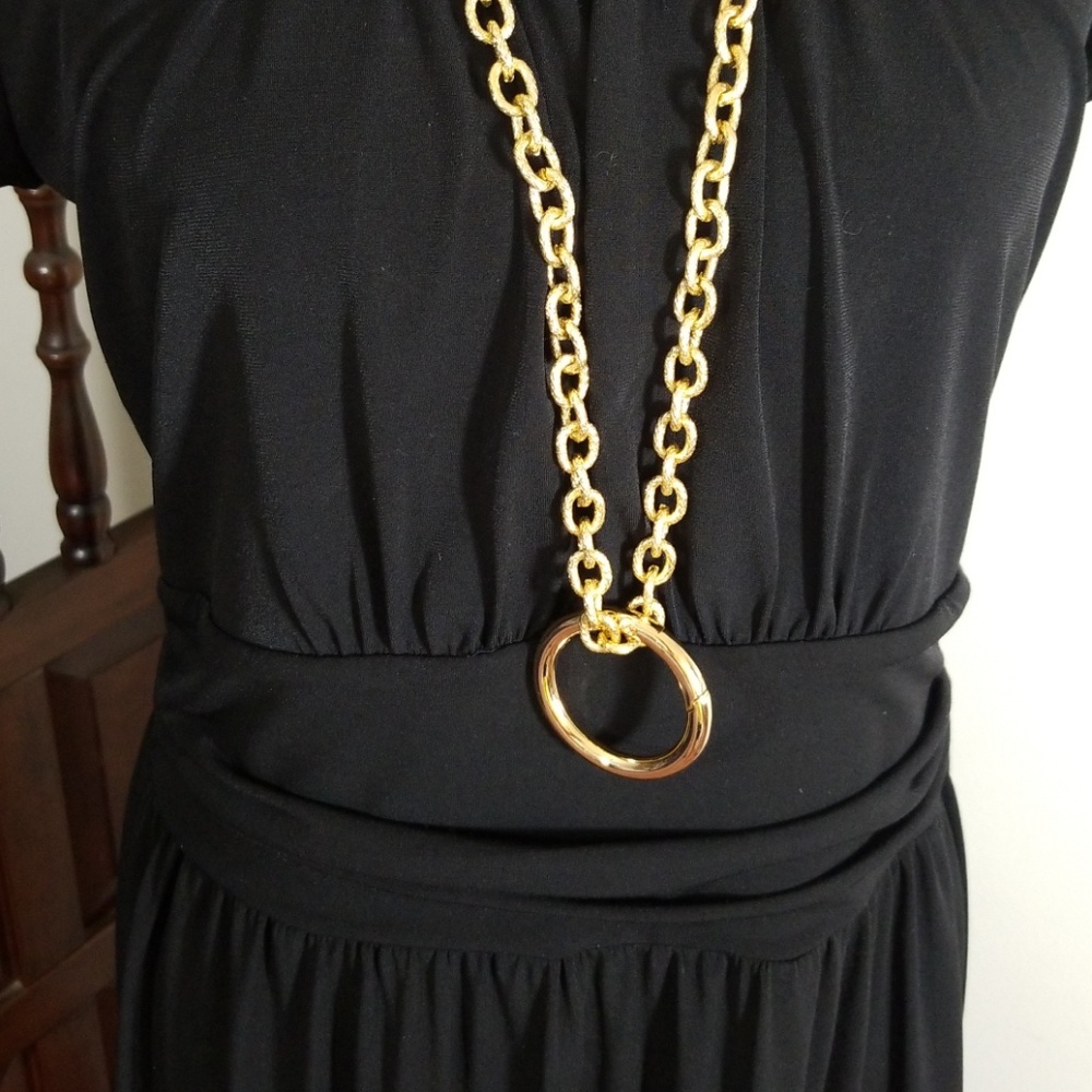 Alfani Black midi dress, short sleeves/scoop neck - Picture 3 of 8